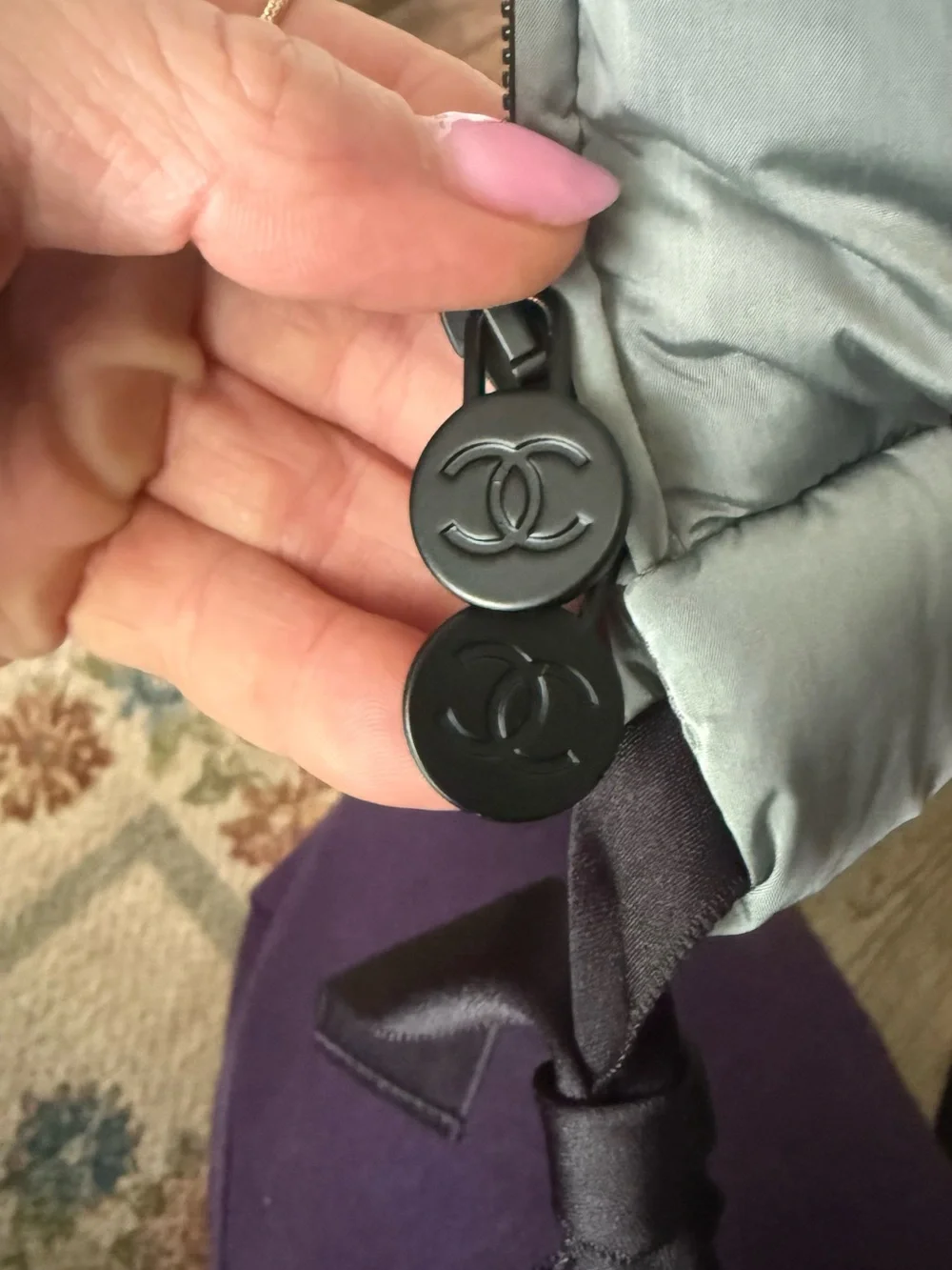 CHANEL Light Gray Quilted Logo Puffer Jacket - Picture 4 of 5